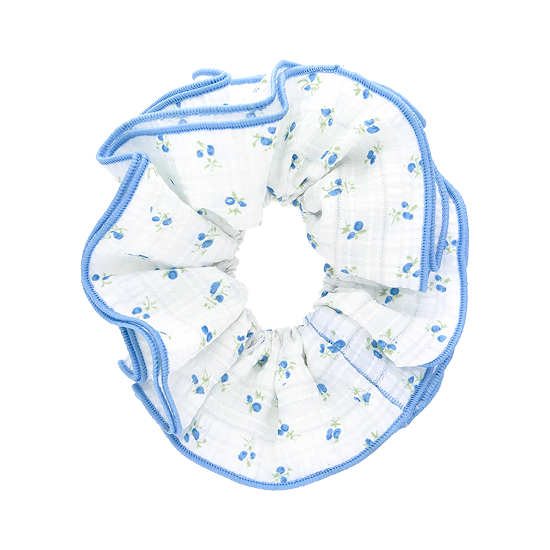 Blue Floral Ruffle Scrunchie
