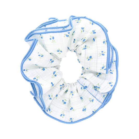 Blue Floral Ruffle Scrunchie