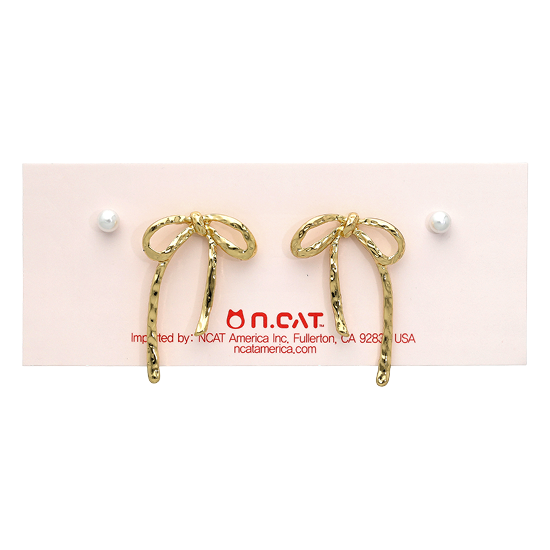 Gold Textured Ribbon Drop Earring