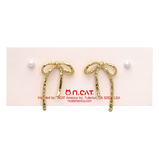 Gold Textured Ribbon Drop Earring